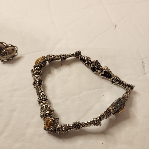 Vintage Brighton 3 pcs Scroll Crystal Accent Naga Chain Bracelet Heart Earrings - Picture 4 of 4